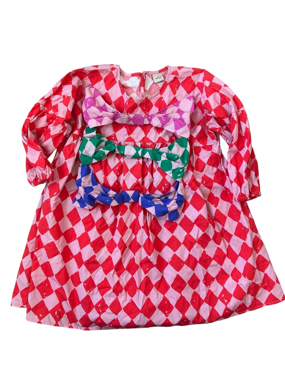All Small Co Girls’ Joker Bow Dress Red Pink Diamond Print Size 6 Years